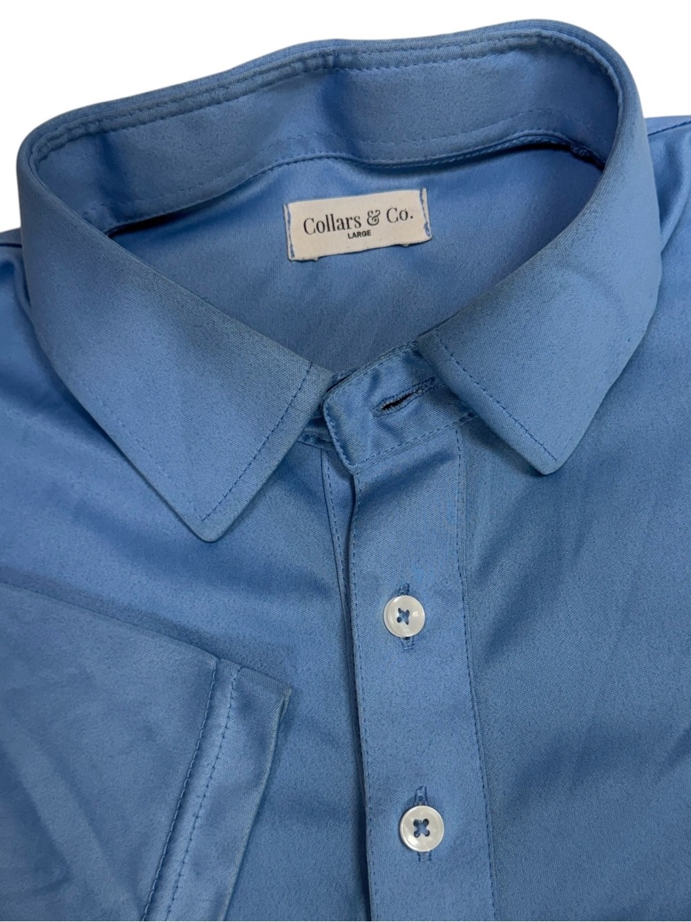 Collars & Co Polo Shirt Mens Large Blue Dress Collar Golf Performance Stretch